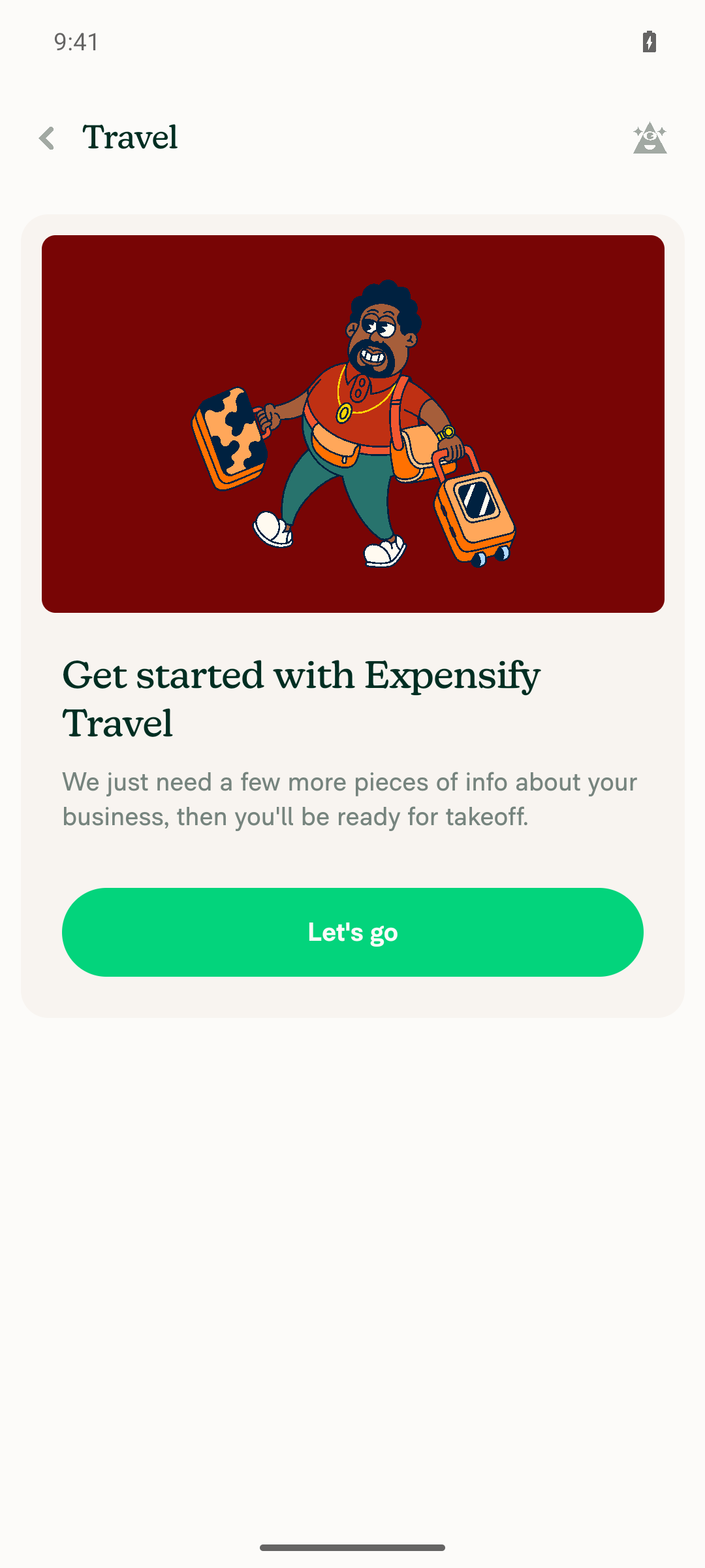 Workspace Travel page with Book travel onboarding