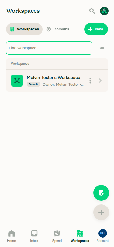 Workspaces search input focused, green border