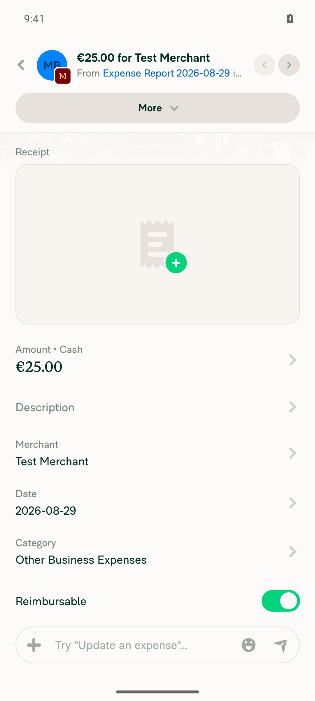 First expense in a 2-expense report opens its own transaction thread