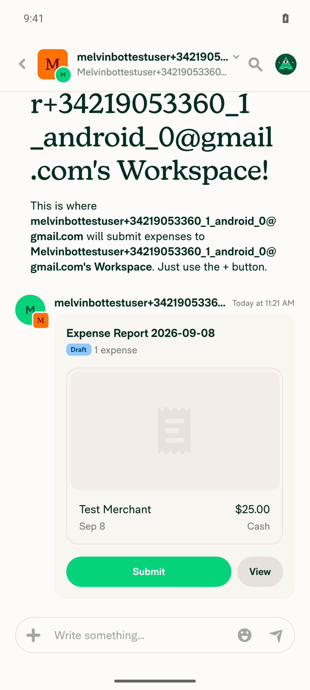 Draft expense report created in the workspace's expense chat, not restricted