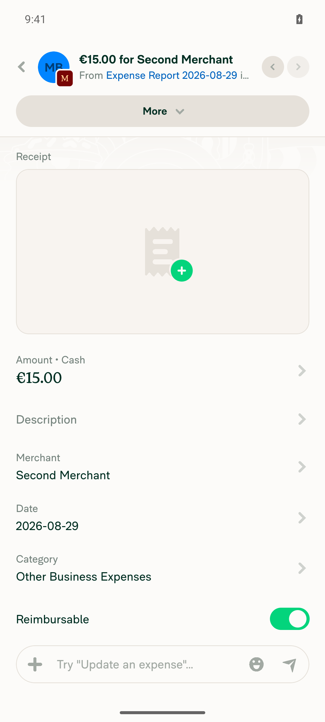 Second expense in a 2-expense report opens its own transaction thread