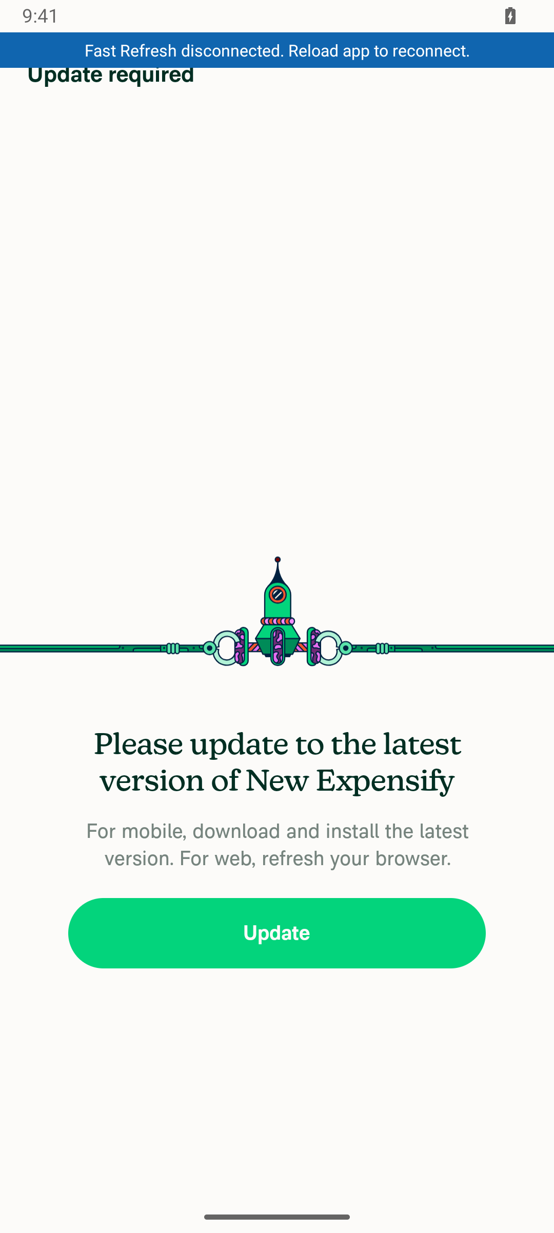 Update required gate with Fast Refresh disconnected banner
