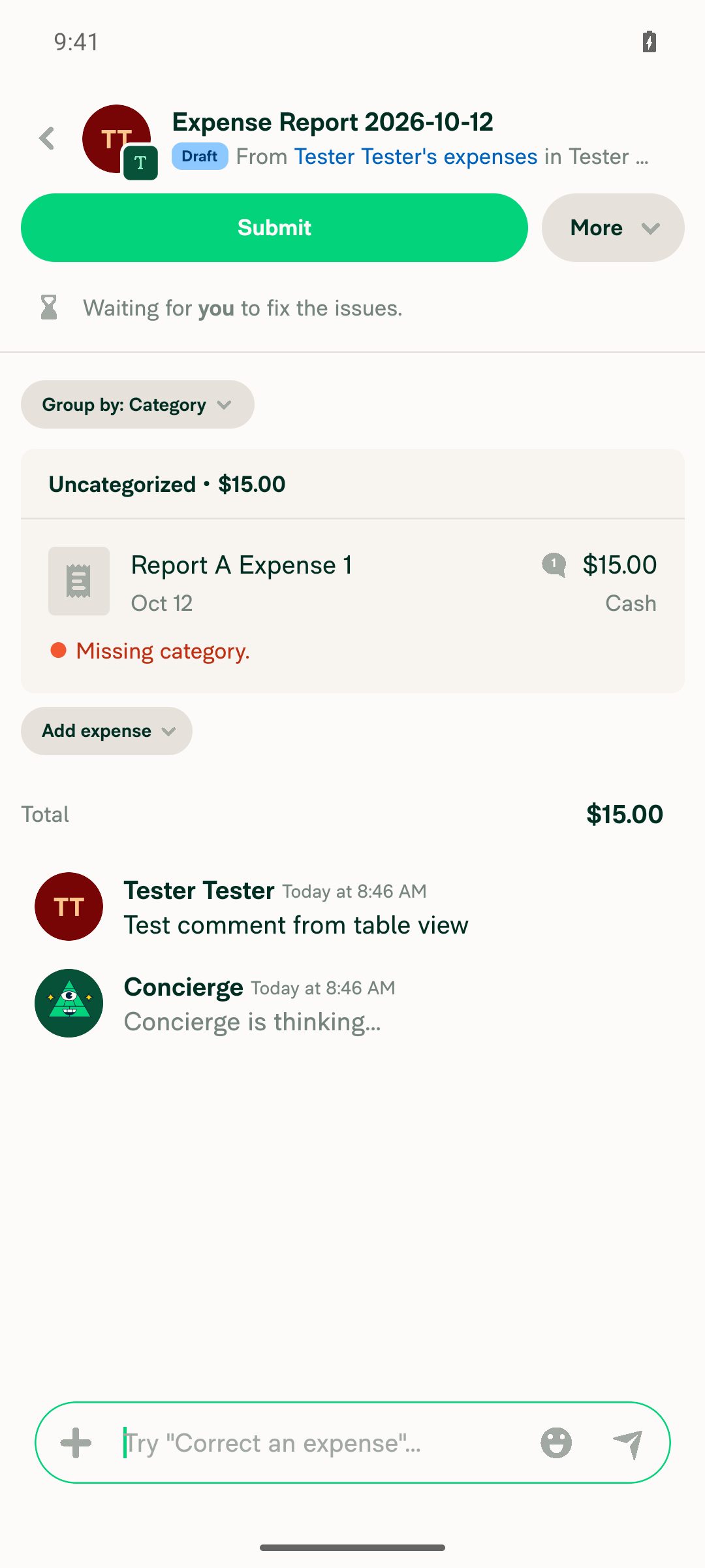 Comment appears in report