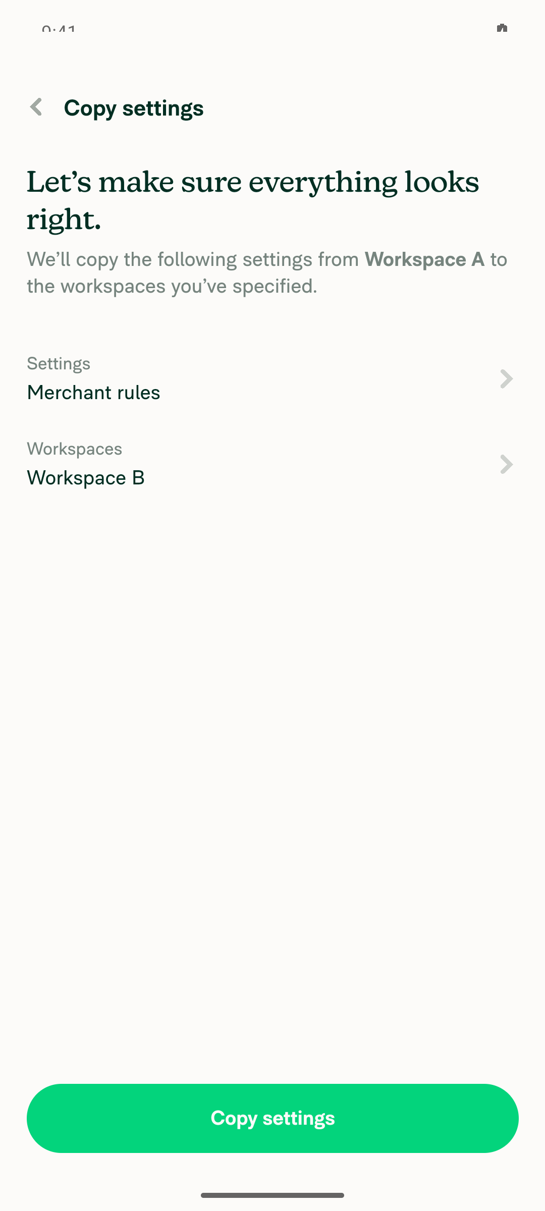 Copy settings confirm