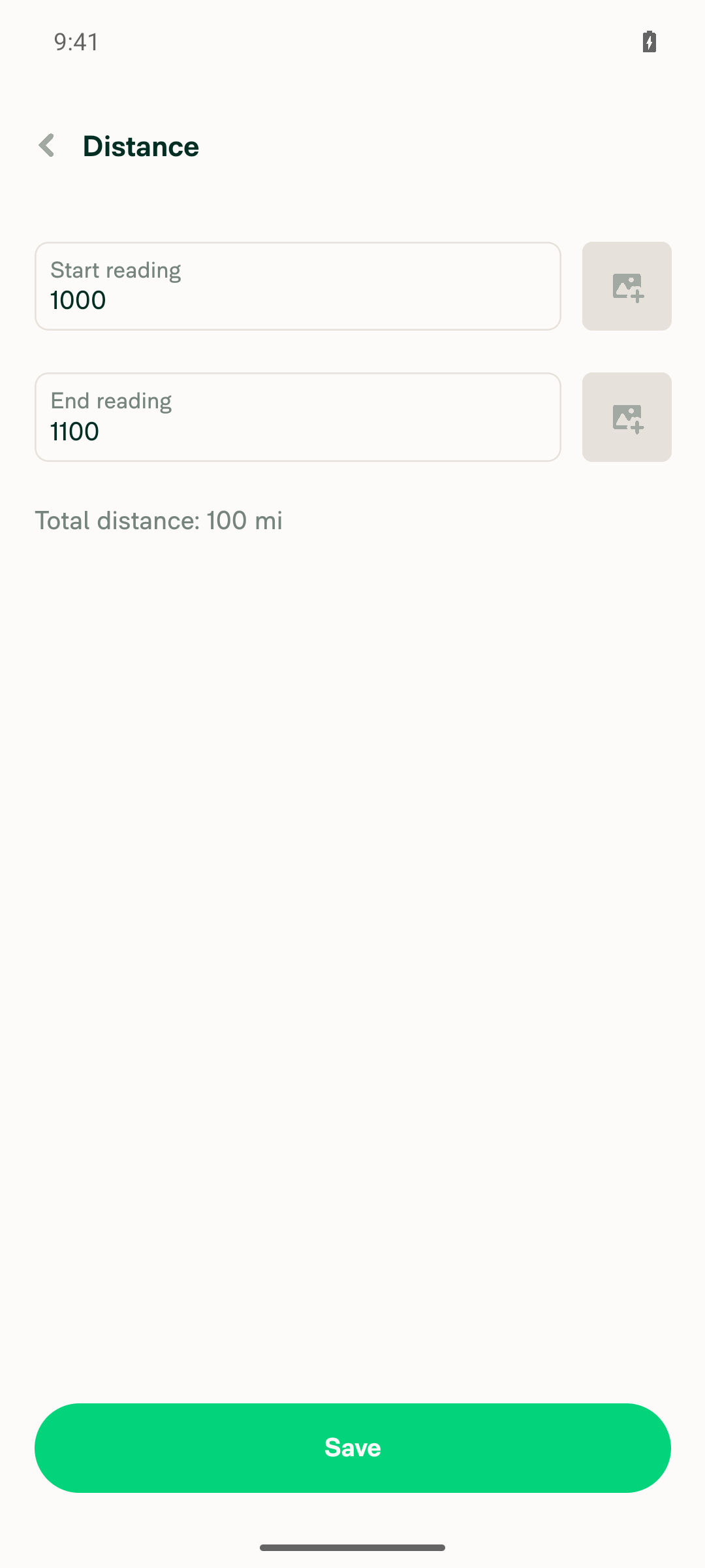 Distance page showing 1000/1100 and Total distance: 100 mi