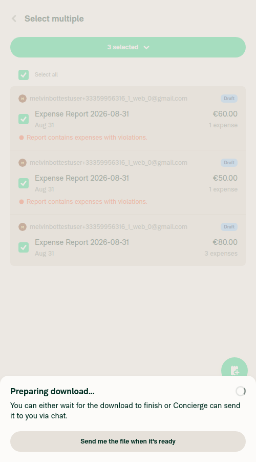 Same export status modal still visible after resizing to 500px narrow layout