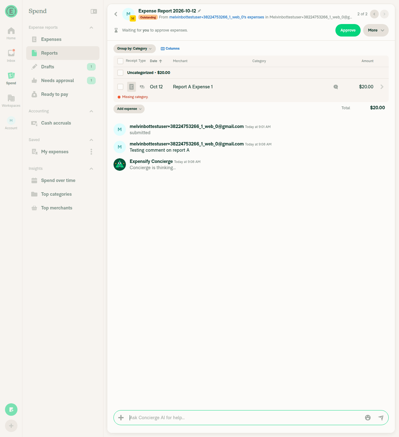 Comment visible in report A thread