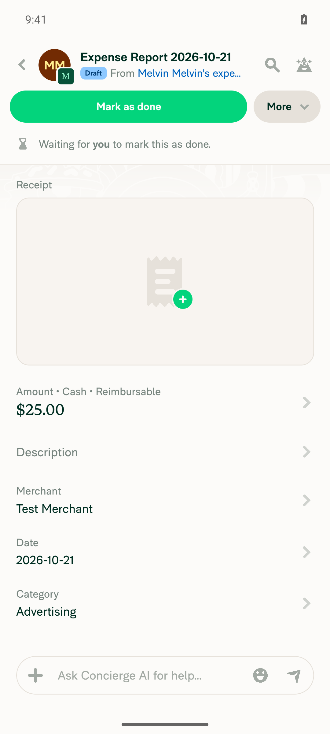 Expense preview opens transaction thread
