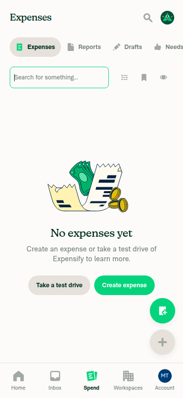 Spend search input focused, green border