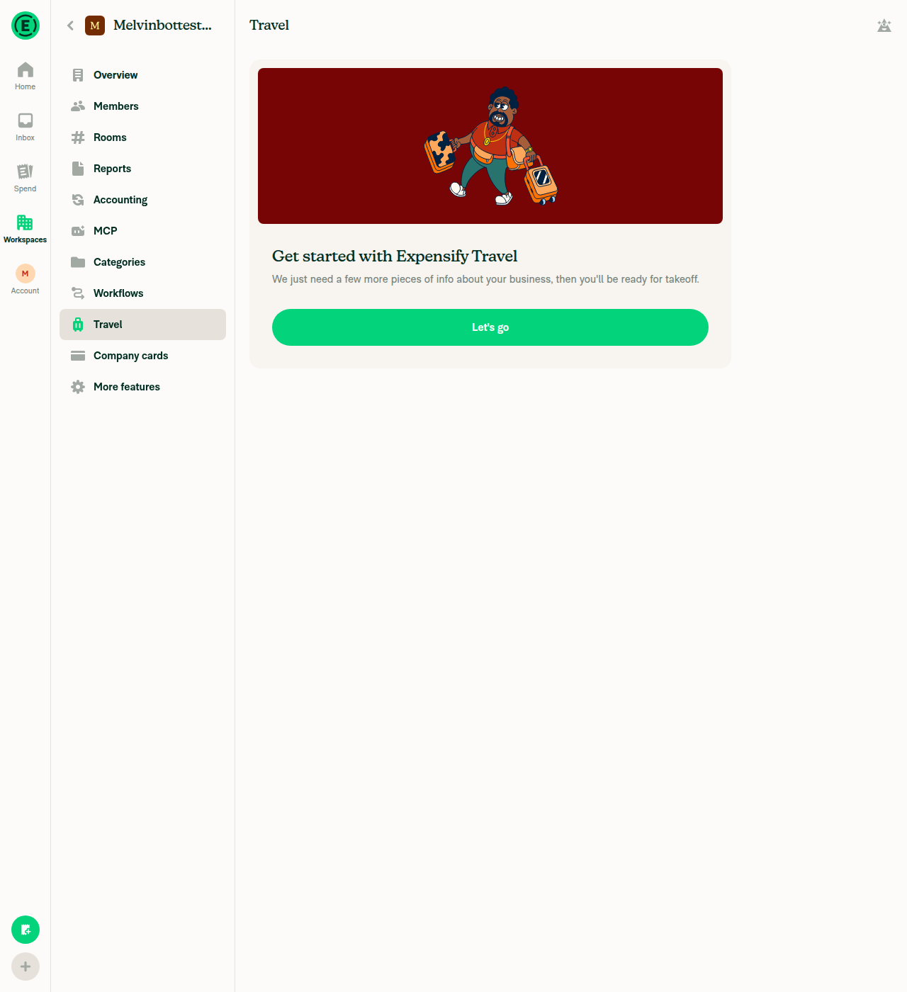 Travel page get-started screen