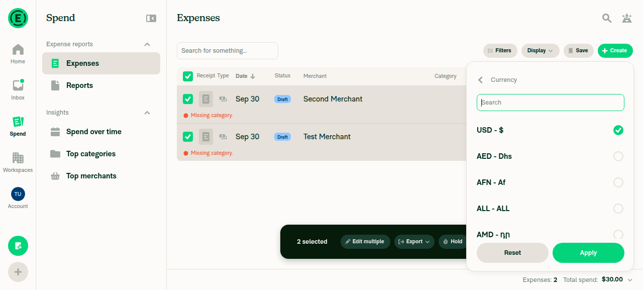Currency list opens only after a second press