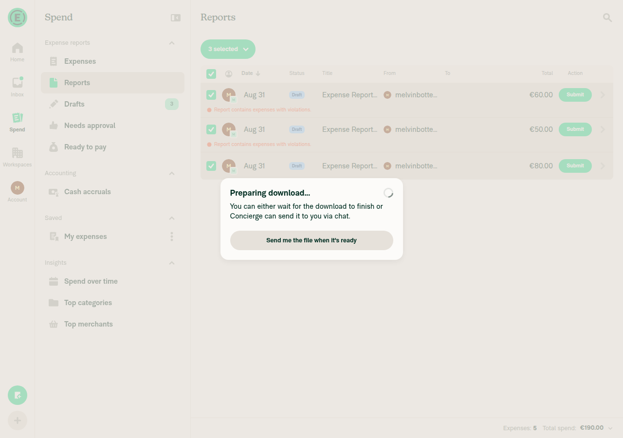 Export status modal still visible after resizing back to 1280px wide layout