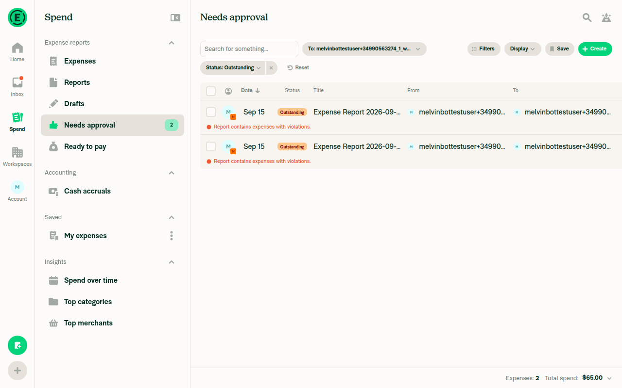 Needs approval tab still selected after applying a Status filter