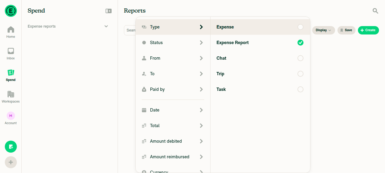 Filters panel on the Reports view showing the Paid by row