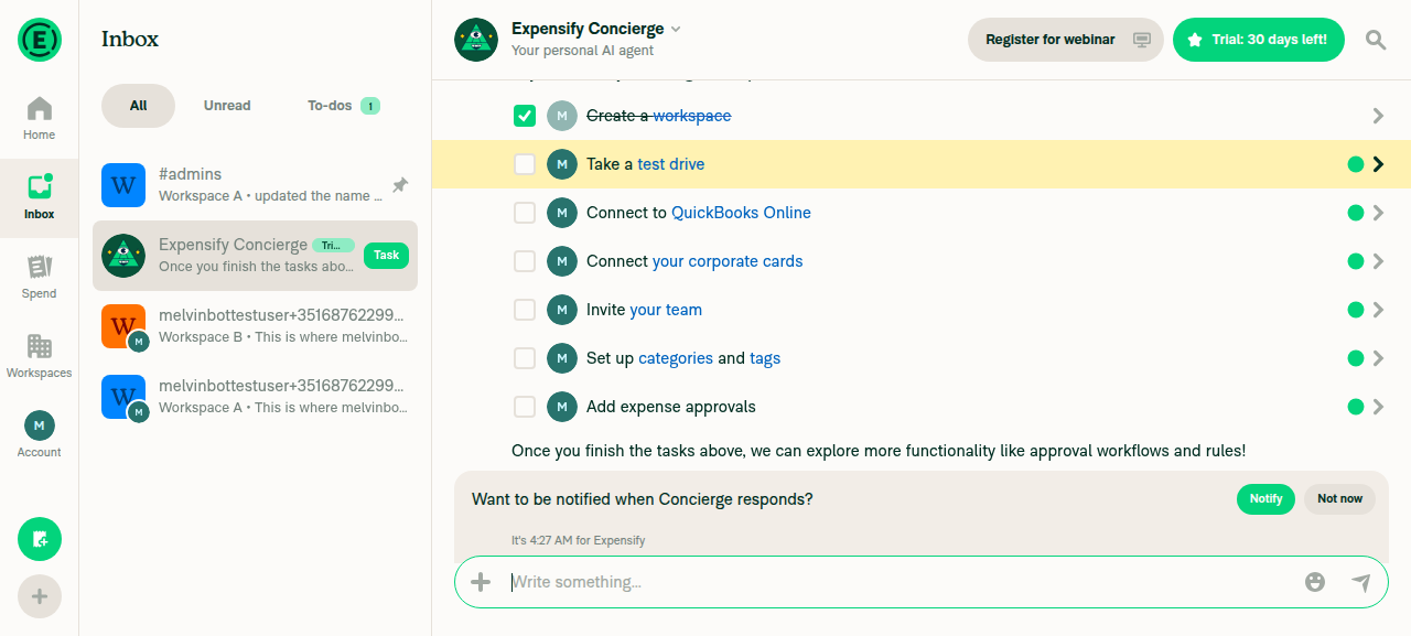 Concierge chat with no new failure message after both test runs