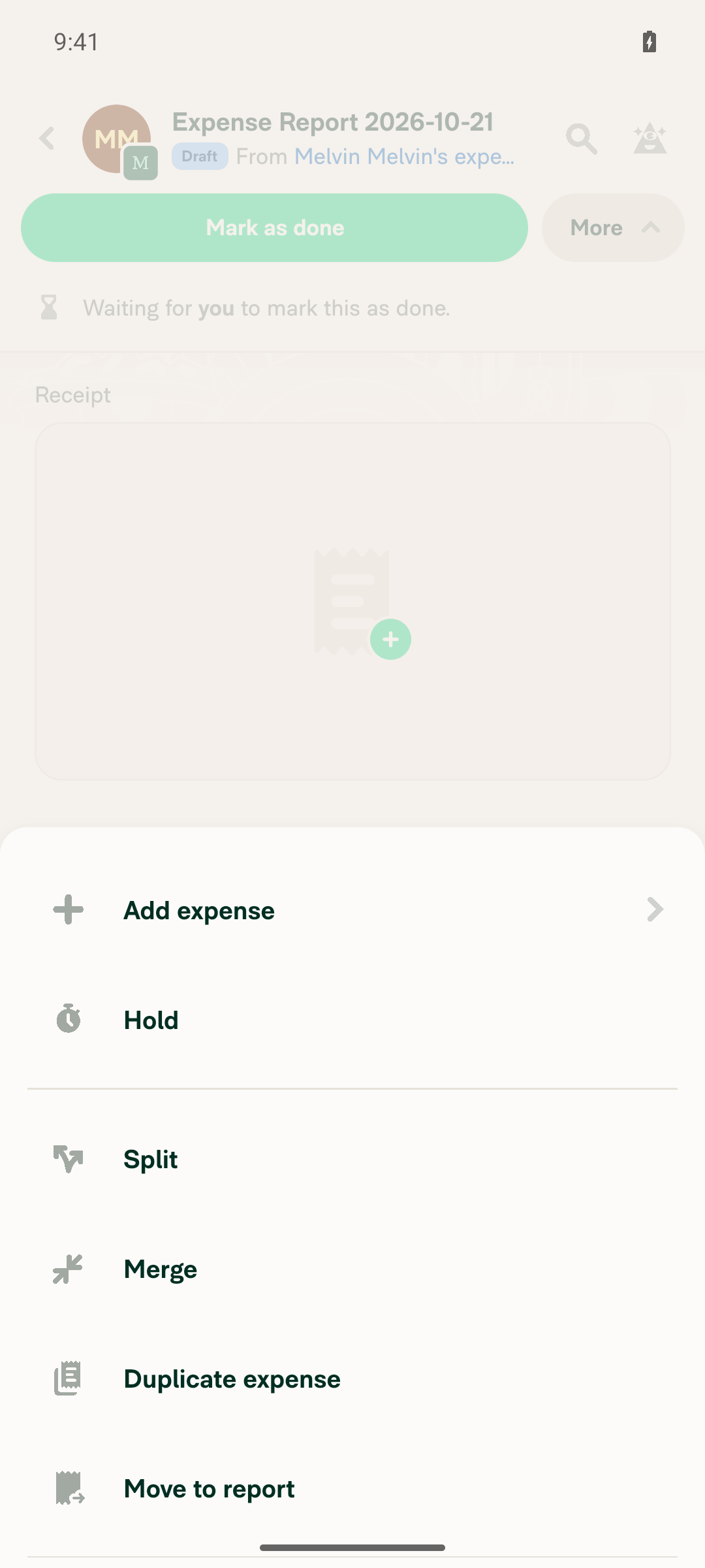 More menu without table view option