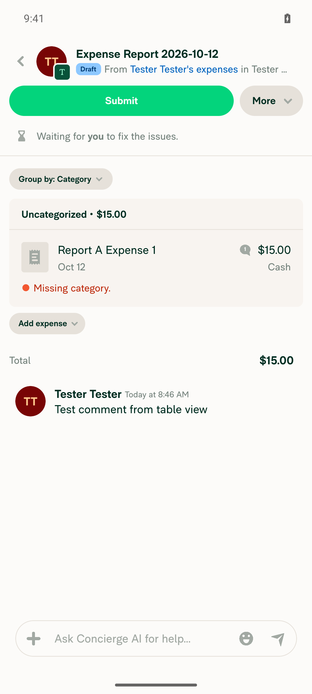Report A reopened in table view