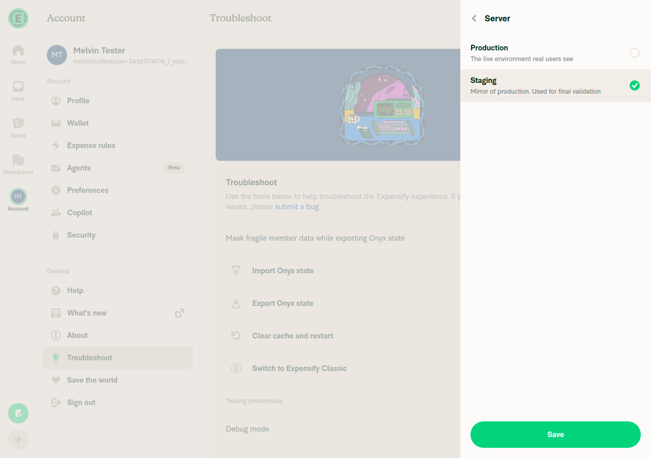 Staging selected and Save enabled