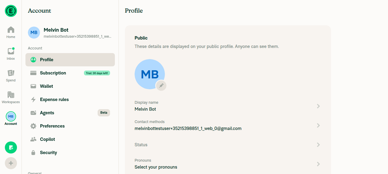 Navigated to Settings/Account/Profile