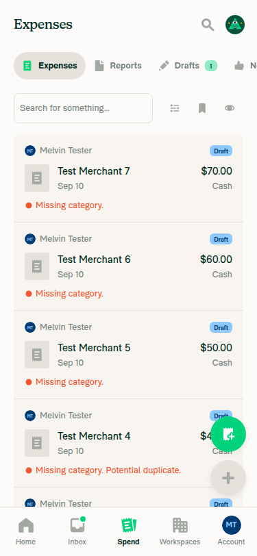 Spend list at top, first row fully visible