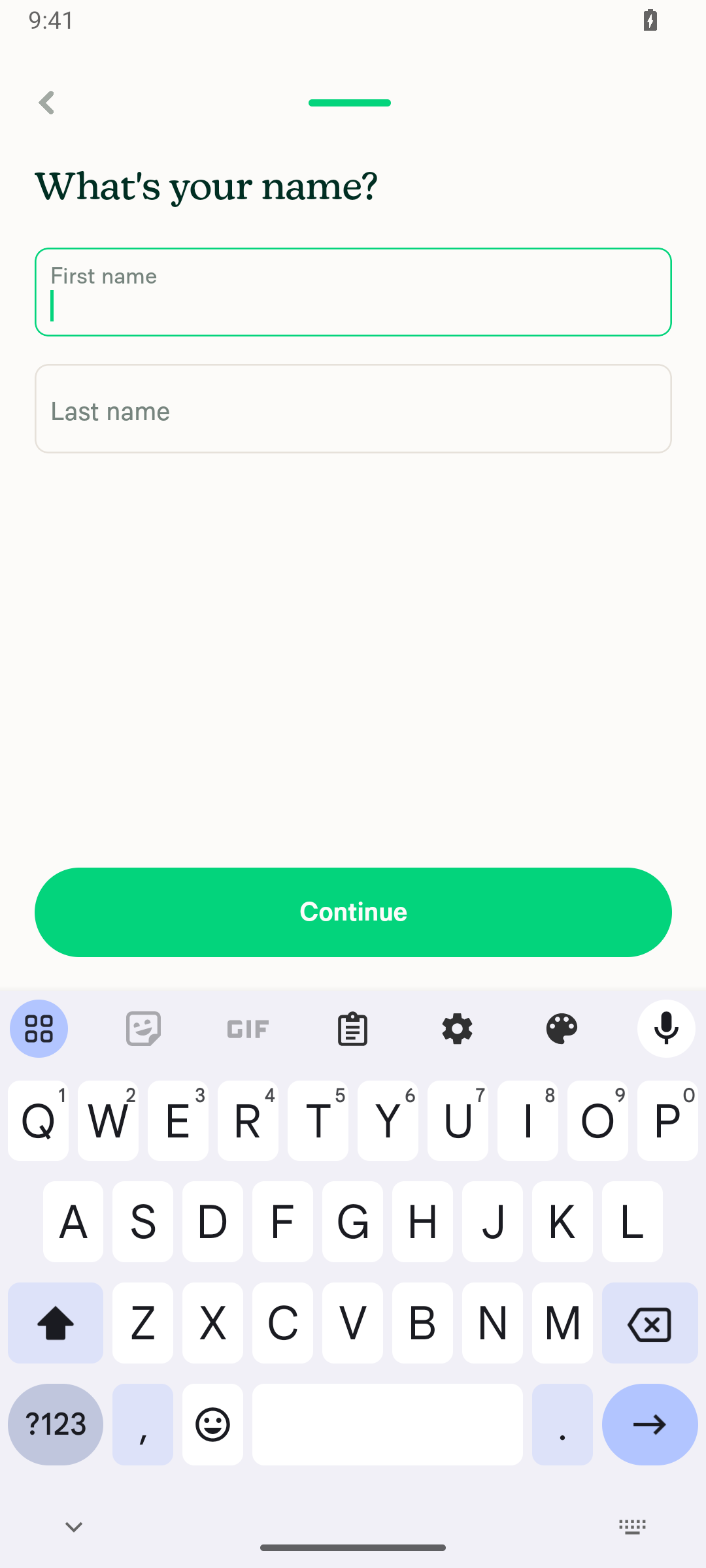 Onboarding - What's your name? step