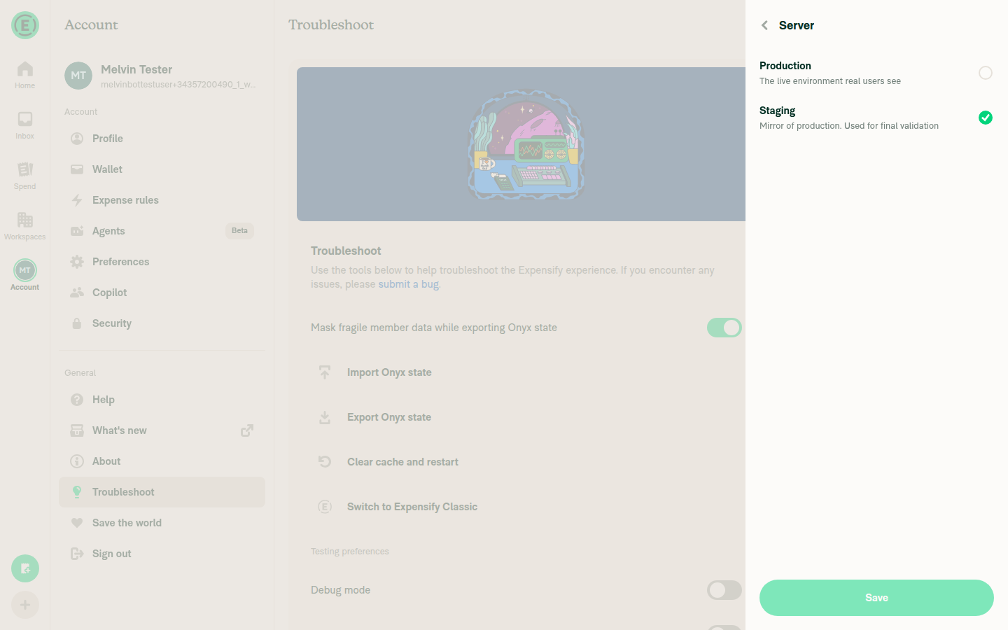 Server page still open after pressing Save
