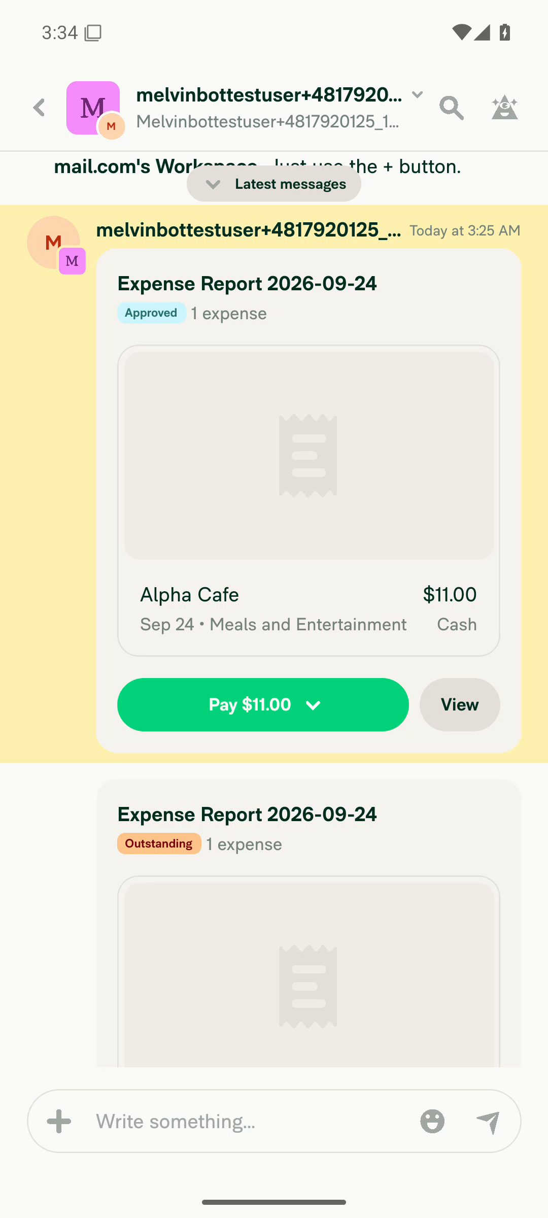 Same preview after Approve: badge reads Approved and CTA is Pay $11.00