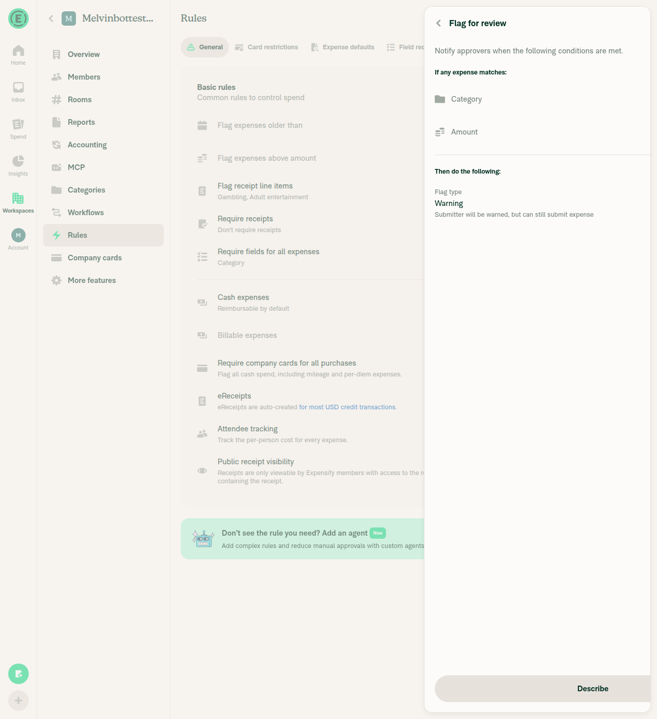 Flag for review editor with Describe button