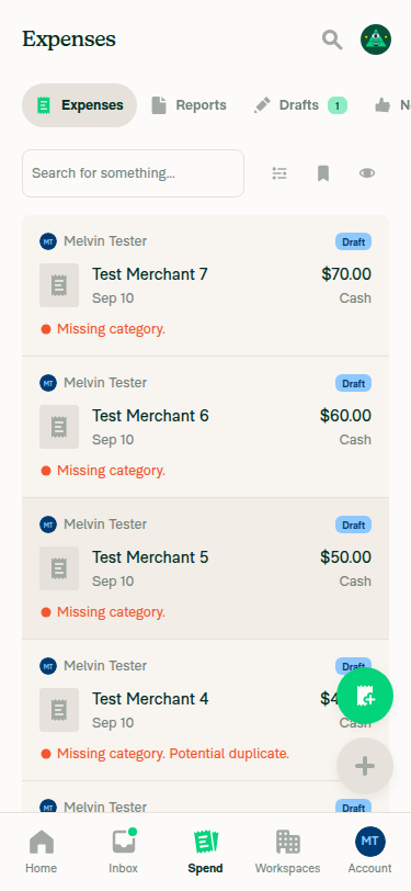 Spend list after scroll attempts, unchanged