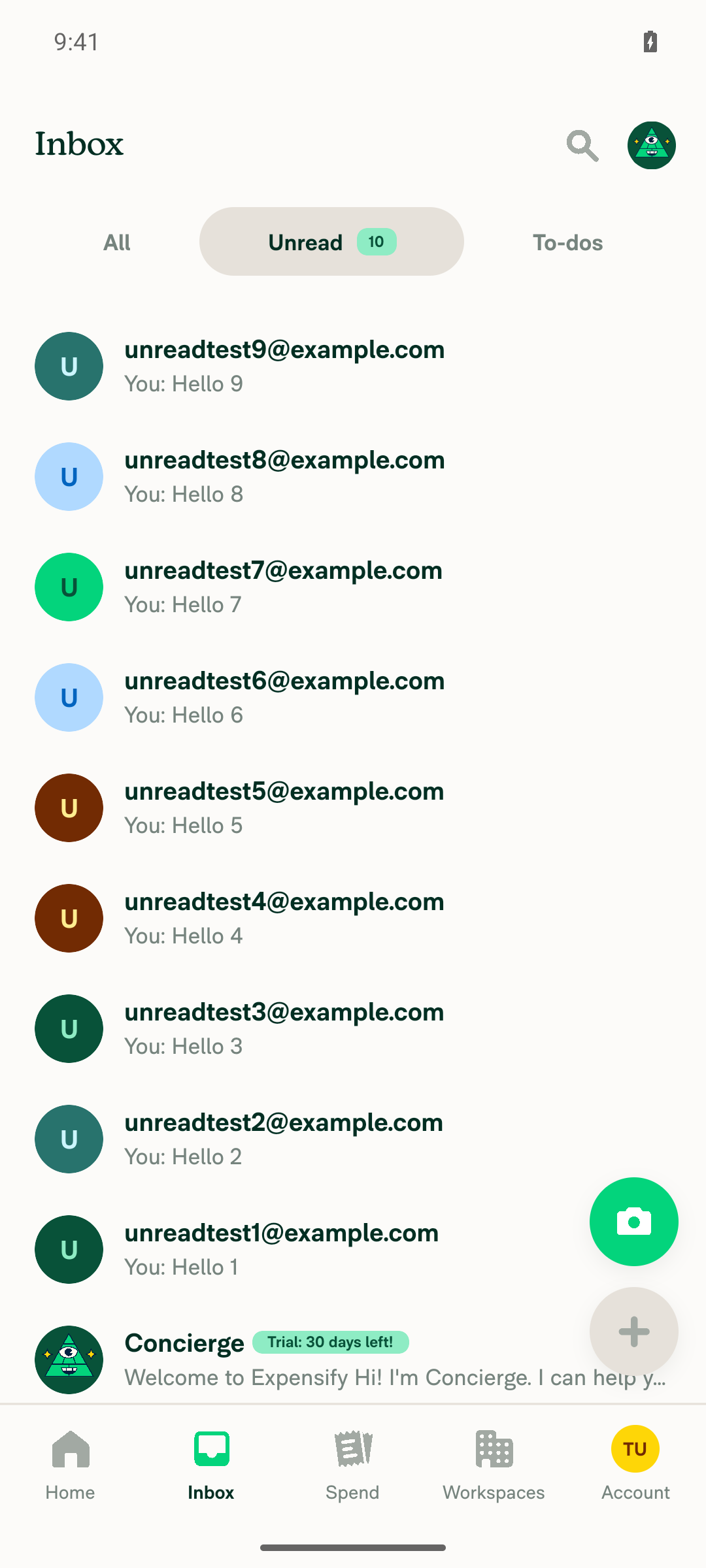 Unread tab filtered list at count 10