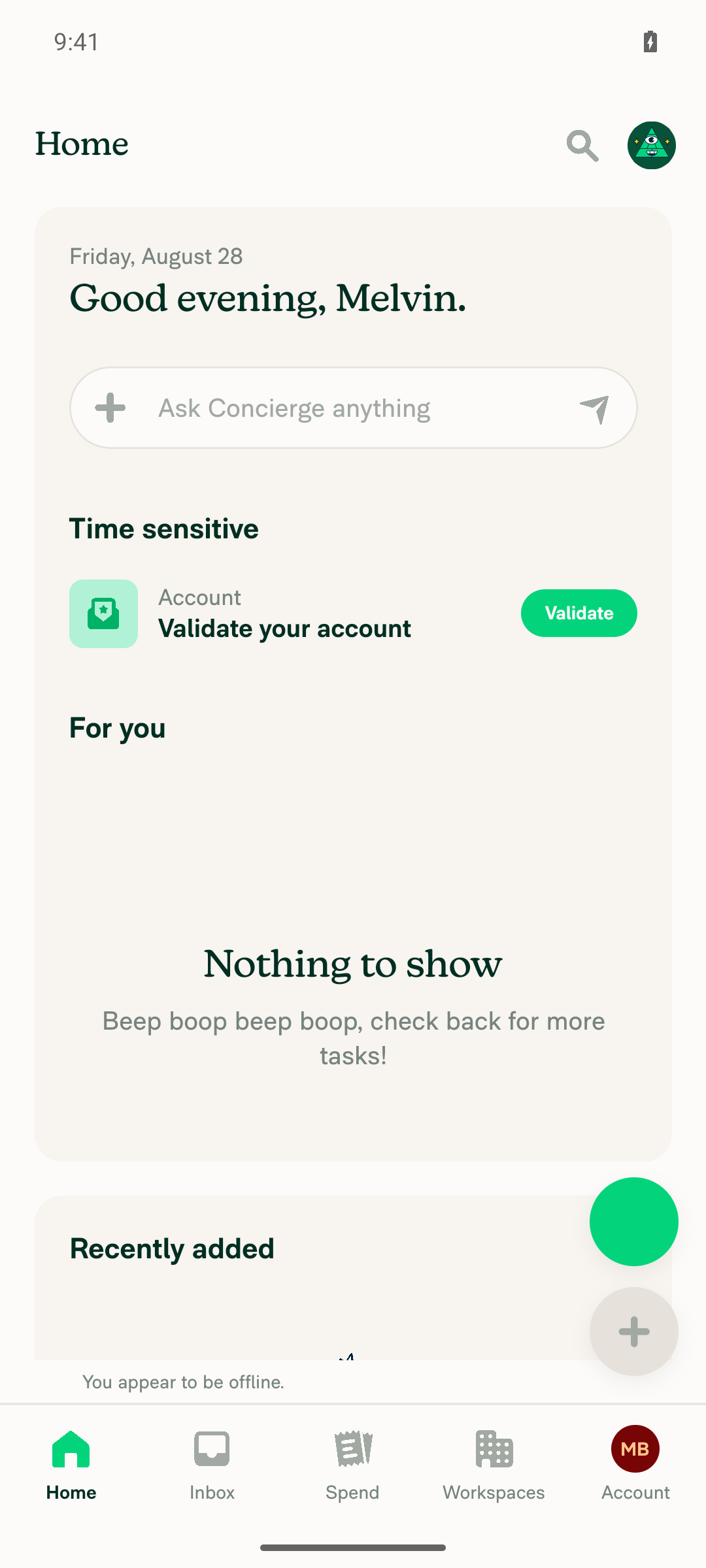 Home screen immediately after ValidateLoginPage deep link — no stray Go Back button