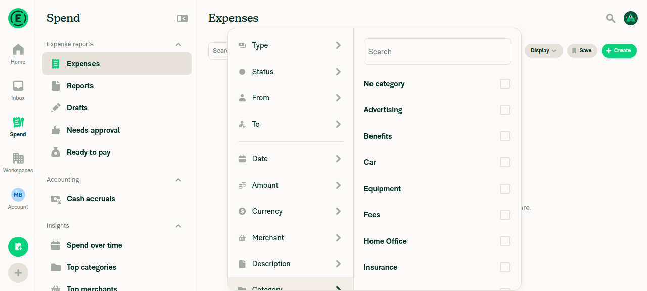 Category list before any selection - scroll position baseline