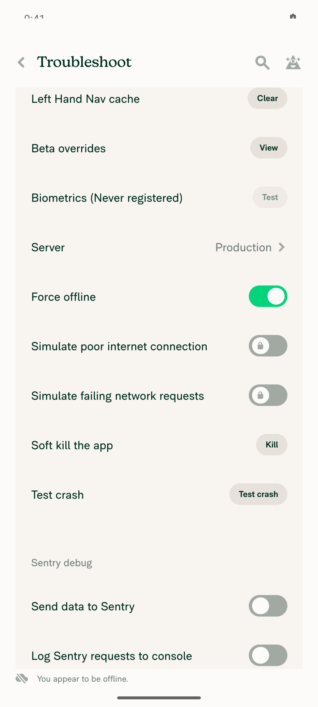 Force offline enabled