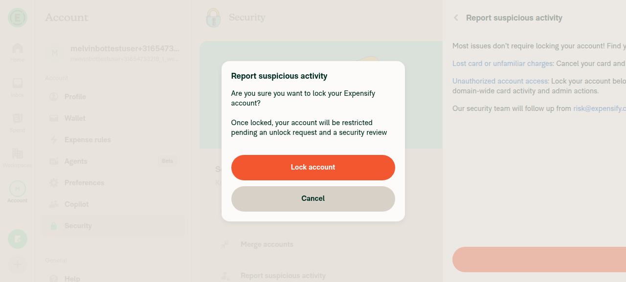 Lock my account confirm modal