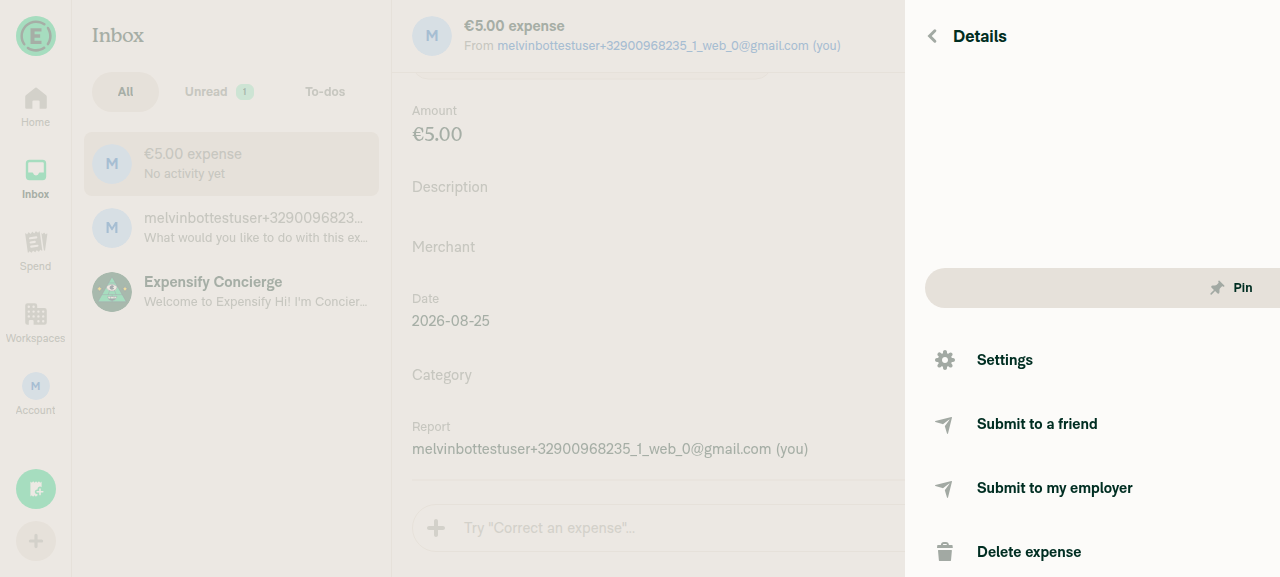 Tracked expense More menu default view