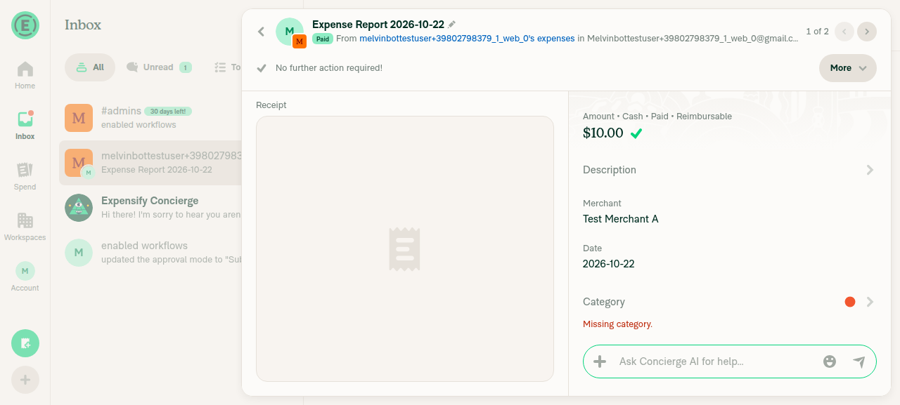 Paid report with only the non-held expense