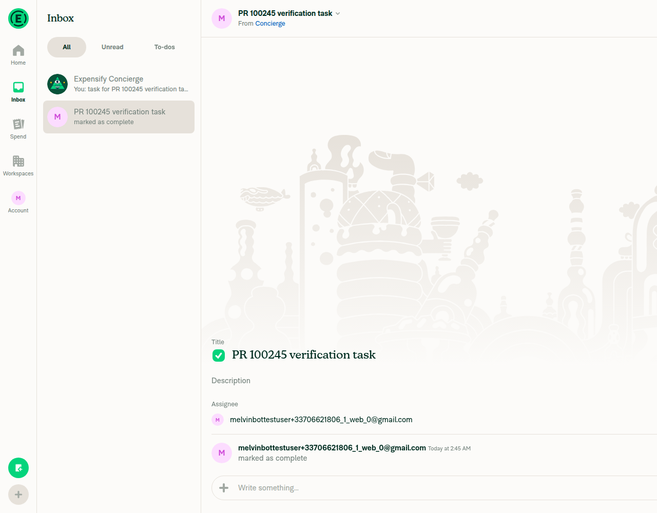 Task marked complete via checkbox click