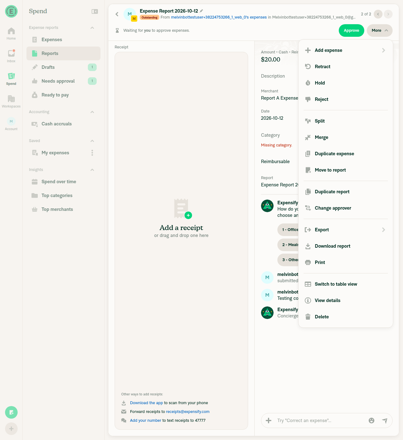 More menu showing Switch to table view again