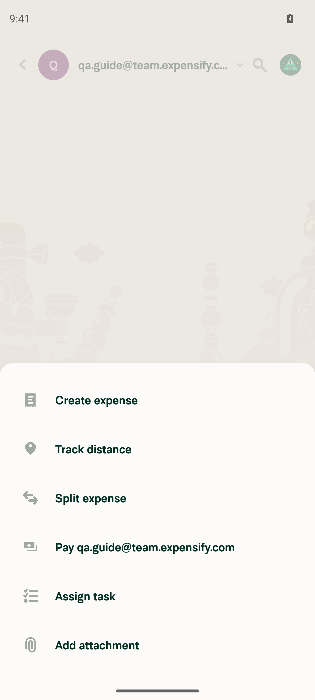 1:1 DM actions menu showing Split expense option