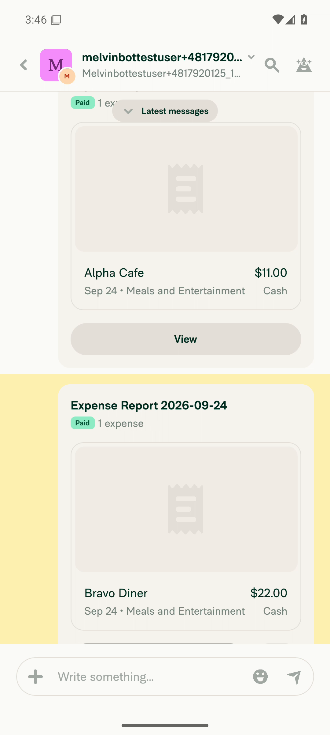 Recorded frame t=10.634s: $22 re-rendered as Paid, list not yet scrolled