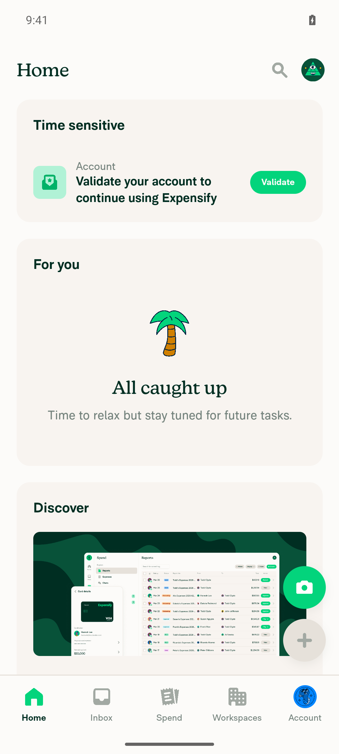Home screen after onboarding