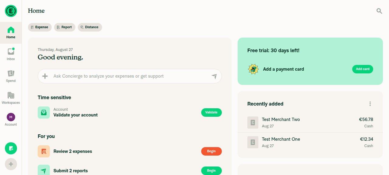 Home For You section showing Review 2 expenses