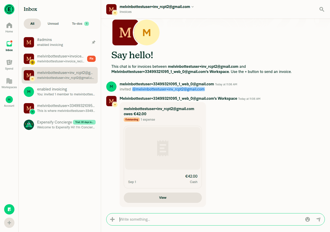 Invoice chat with invoice preview after sending