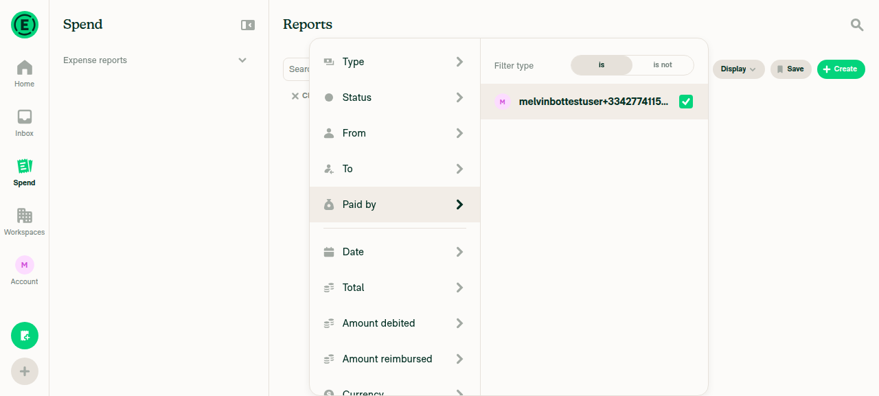 Paid by filter sub-page with a user selected