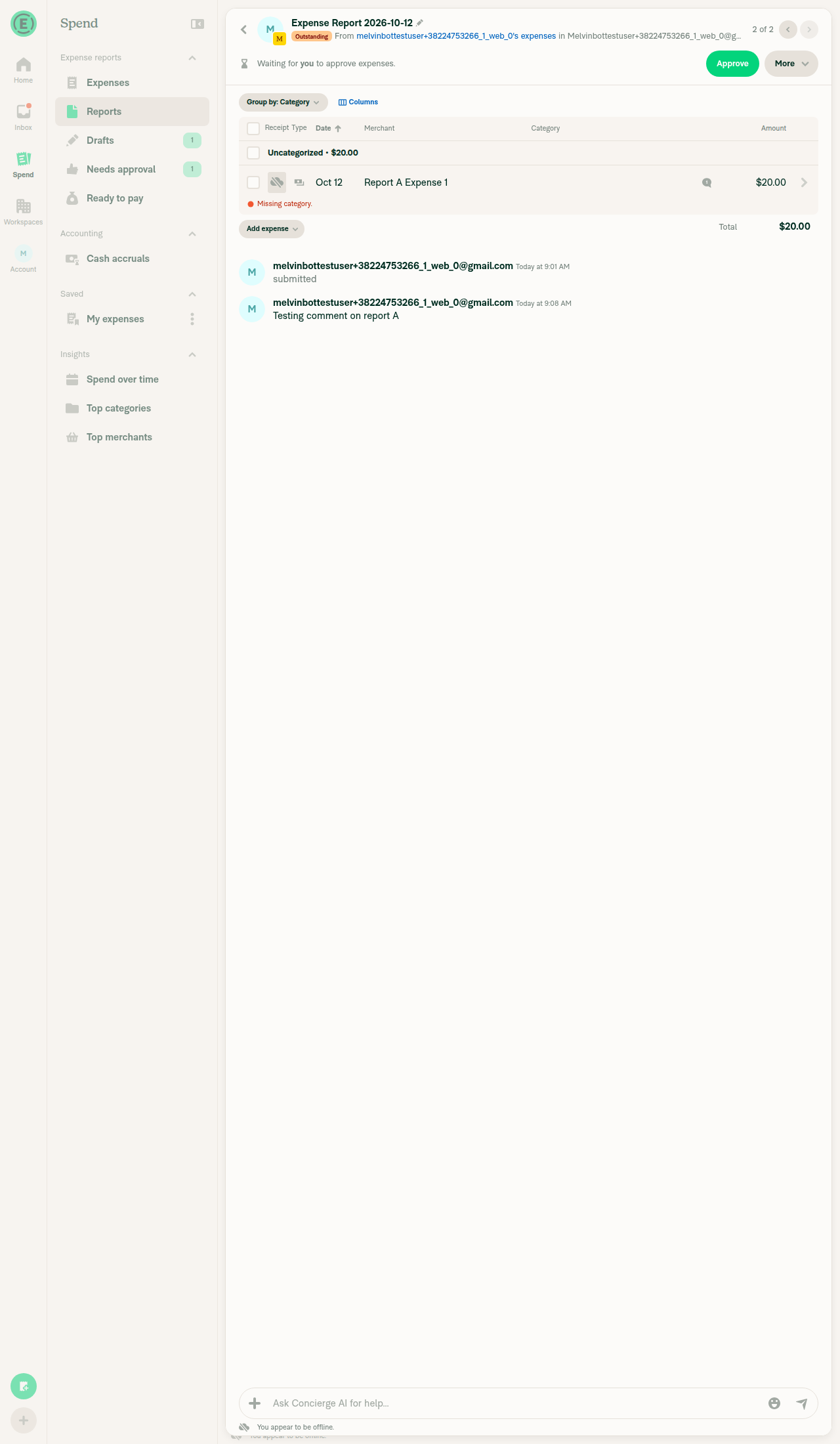 Report A table view while offline