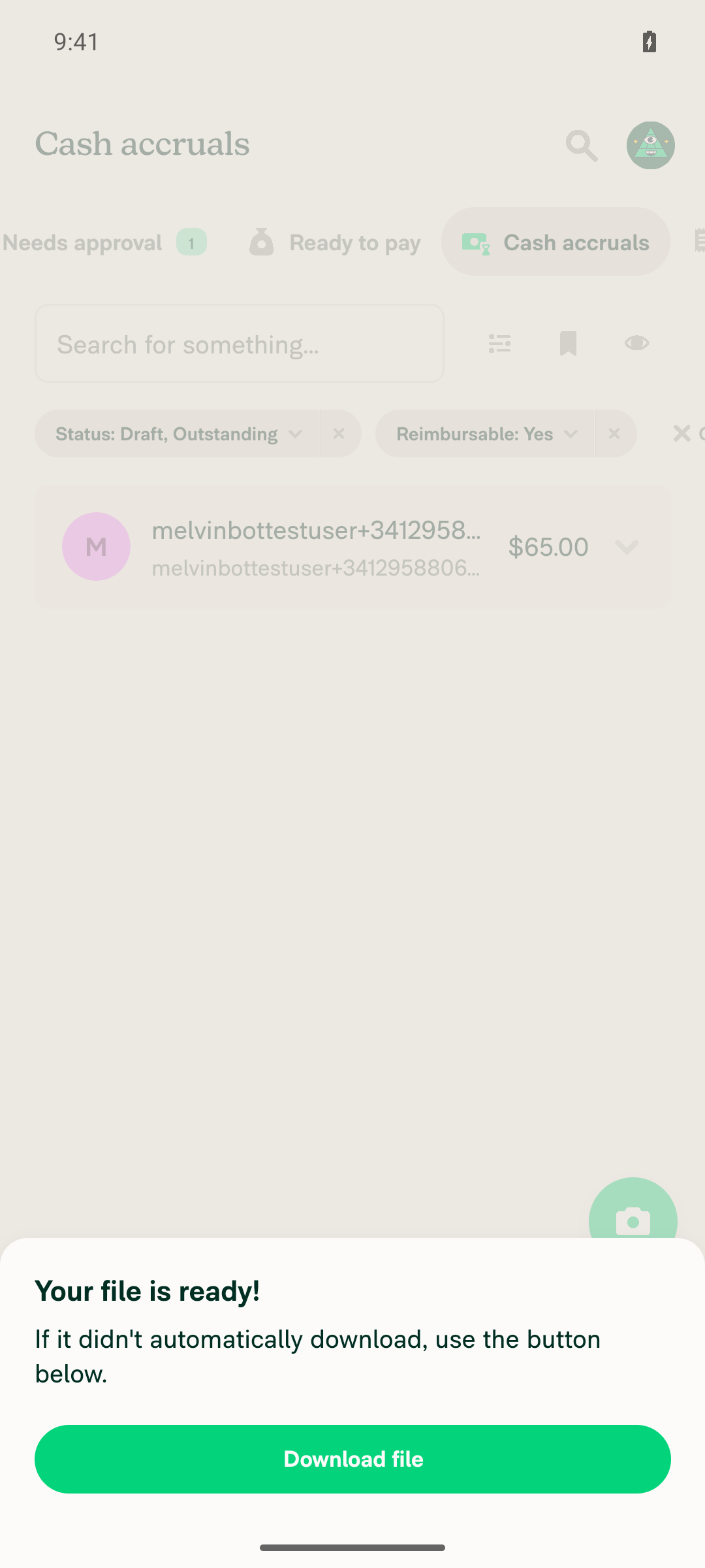 Export completed, file ready modal