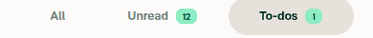 Narrow-width LHN Unread=12 and To-dos=1 pills, centered