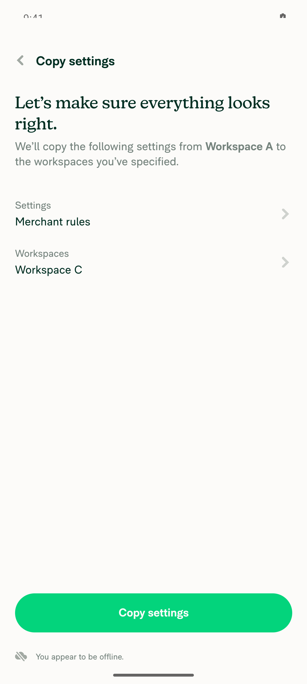 Offline copy confirm