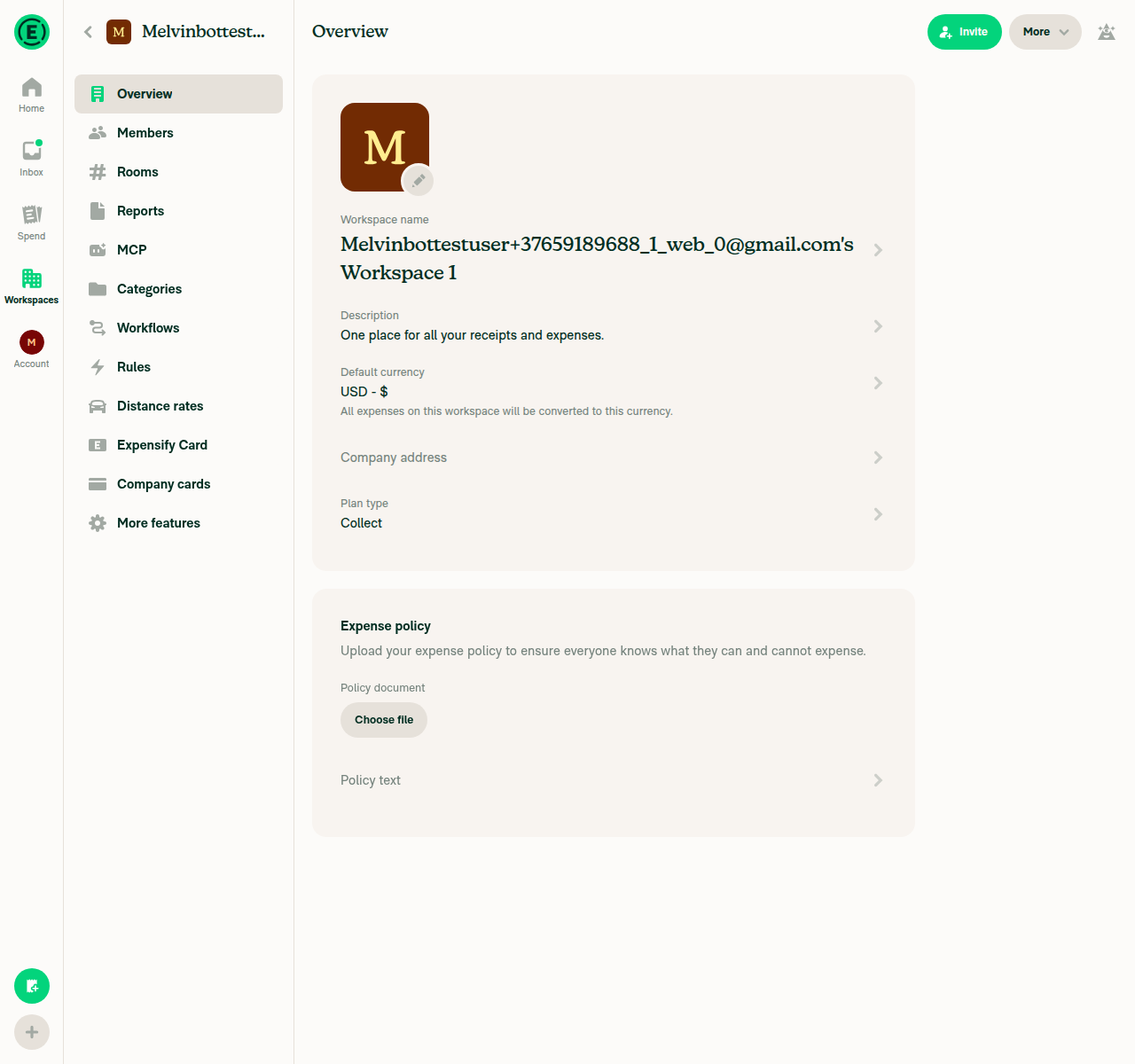 Workspace on Collect plan with Rules enabled