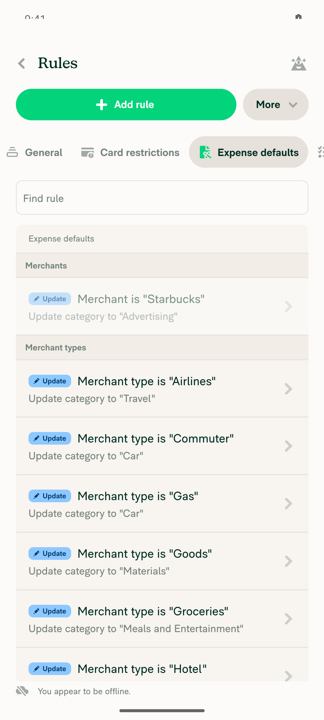Offline Workspace C Rules enabled